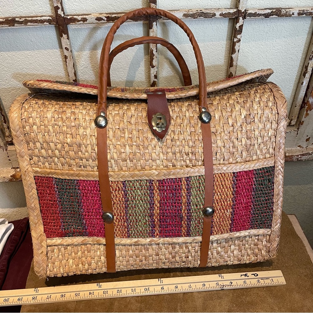Mexico Vintage 60’s Woven Rattan Large Tote/Beach Bag